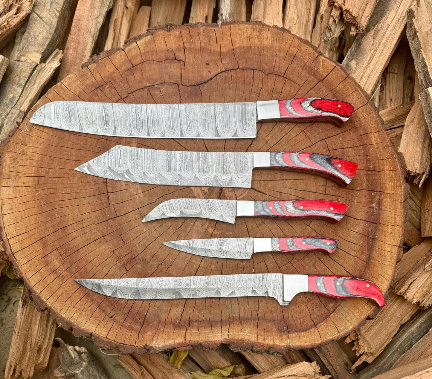 set of 5 kitchen knives - chef knives set Damascus Knife Hand forged knife Personalized chef knife Gift For Him