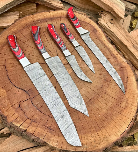 set of 5 kitchen knives - chef knives set Damascus Knife Hand forged knife Personalized chef knife Gift For Him