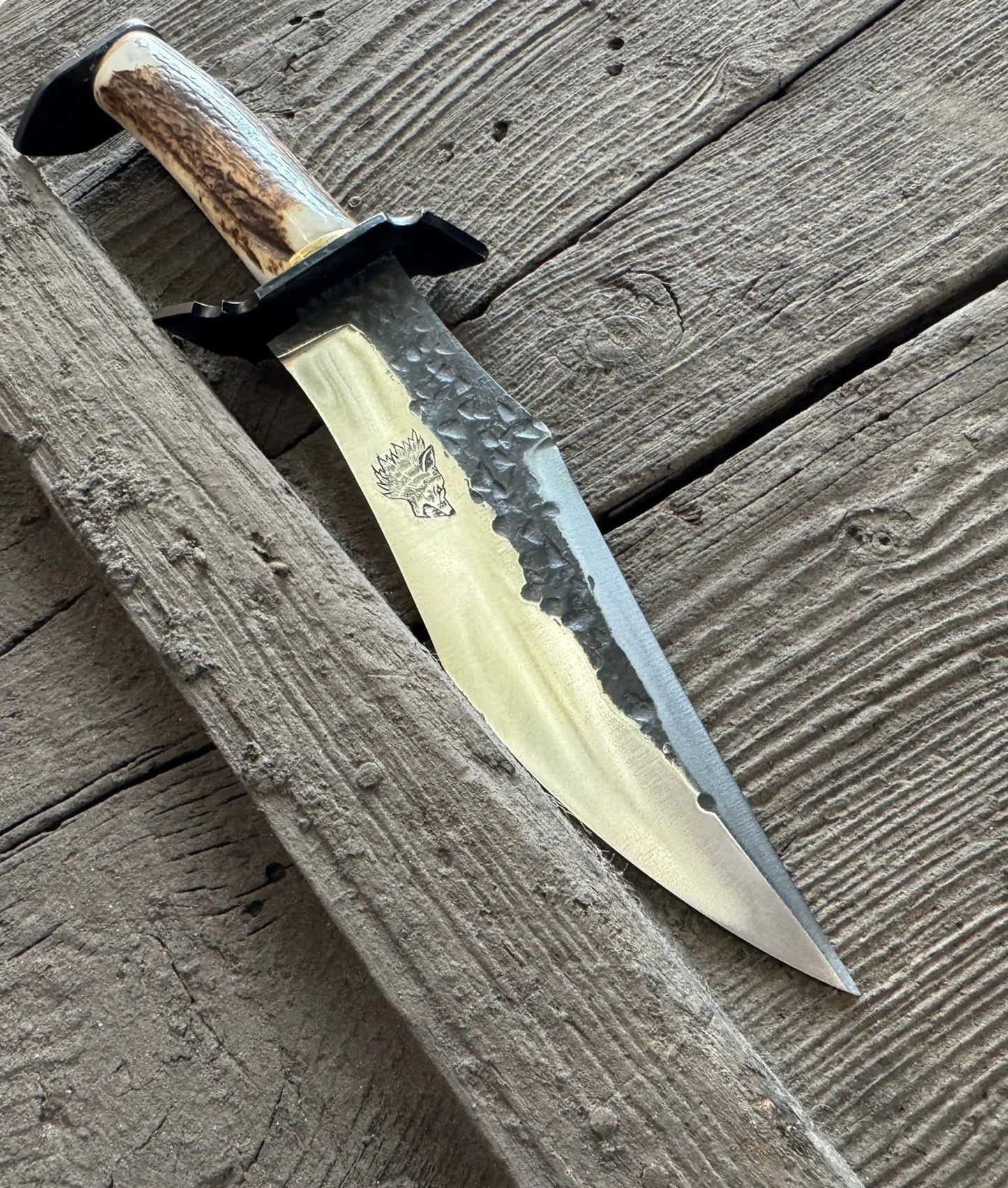 Handmade Damascus Knives 15" Stag/Antler Handle,D2 Steel, Forged Knife ,Engraved knife, Comping knife ,Hunting Bowie Knife