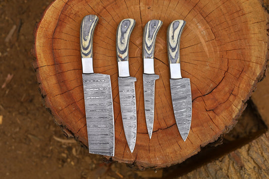 Damascus steel chef knife set of 4 pieces with Pakk wood handle, Kitchen knife set , Japanese knife set Christmas Gift