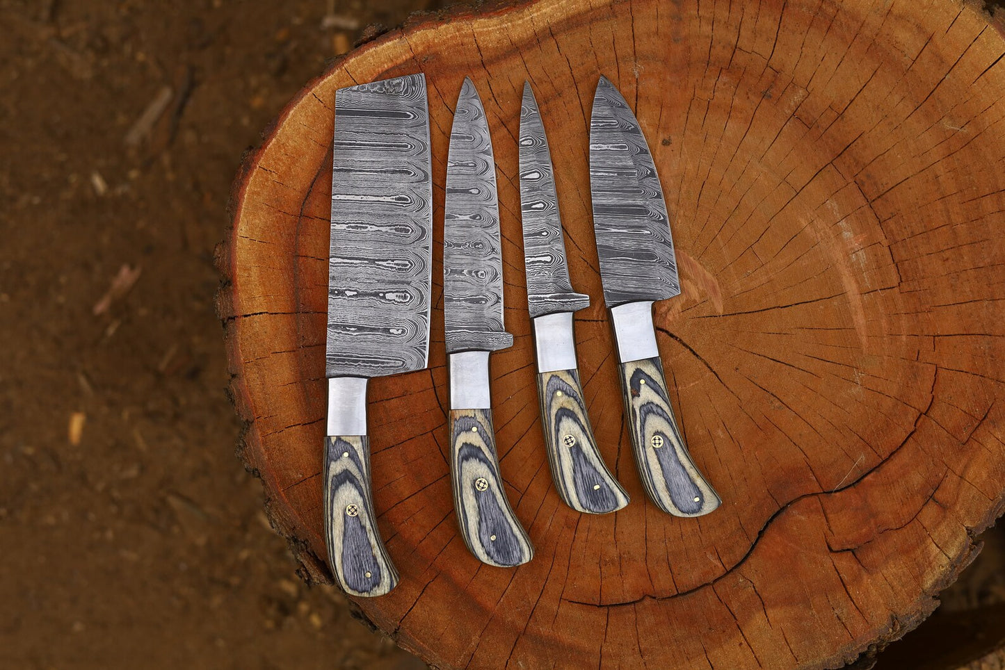 Damascus steel chef knife set of 4 pieces with Pakk wood handle, Kitchen knife set , Japanese knife set Christmas Gift