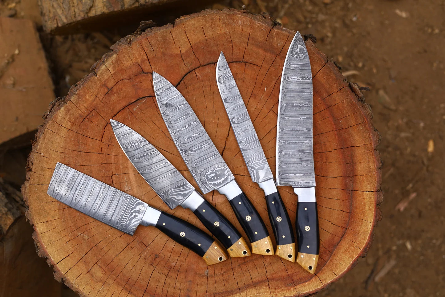 Set Damascus Steel Blade With black Handle Kitchen Knives Set,hand forged knives,best knives, Birthday Gift ,gifts for dad