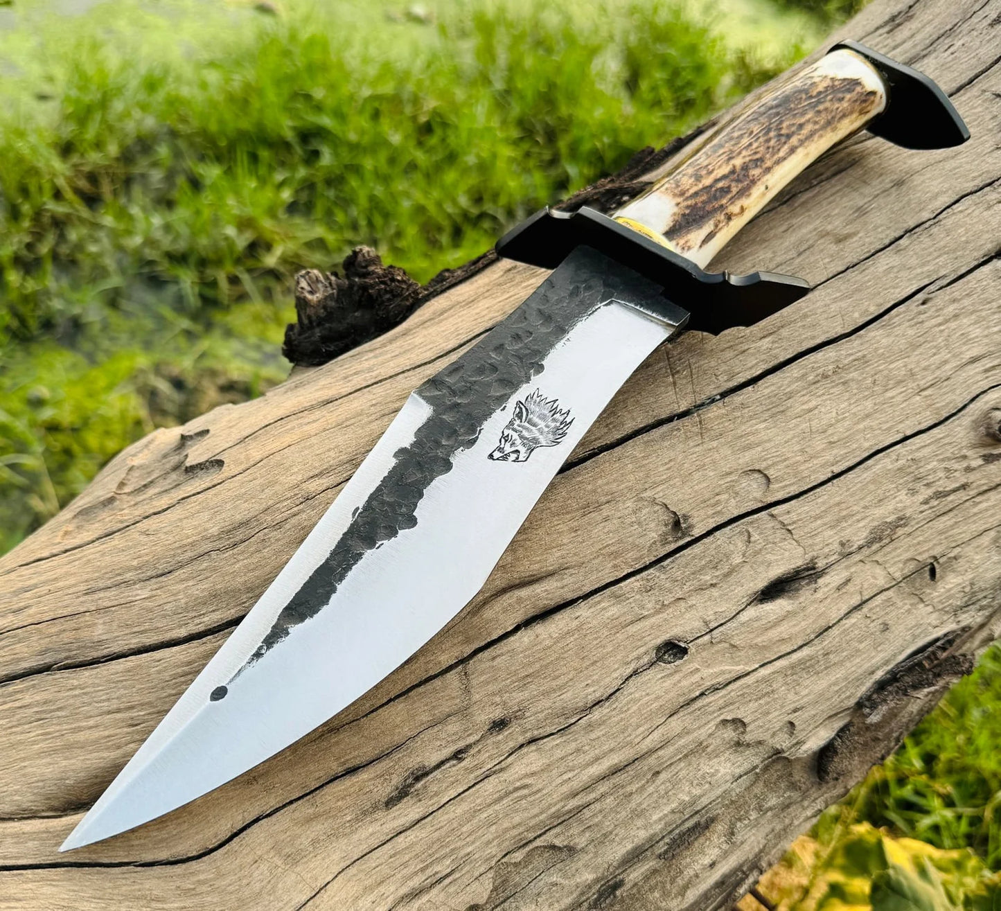 Handmade Damascus Knives 15" Stag/Antler Handle,D2 Steel, Forged Knife ,Engraved knife, Comping knife ,Hunting Bowie Knife