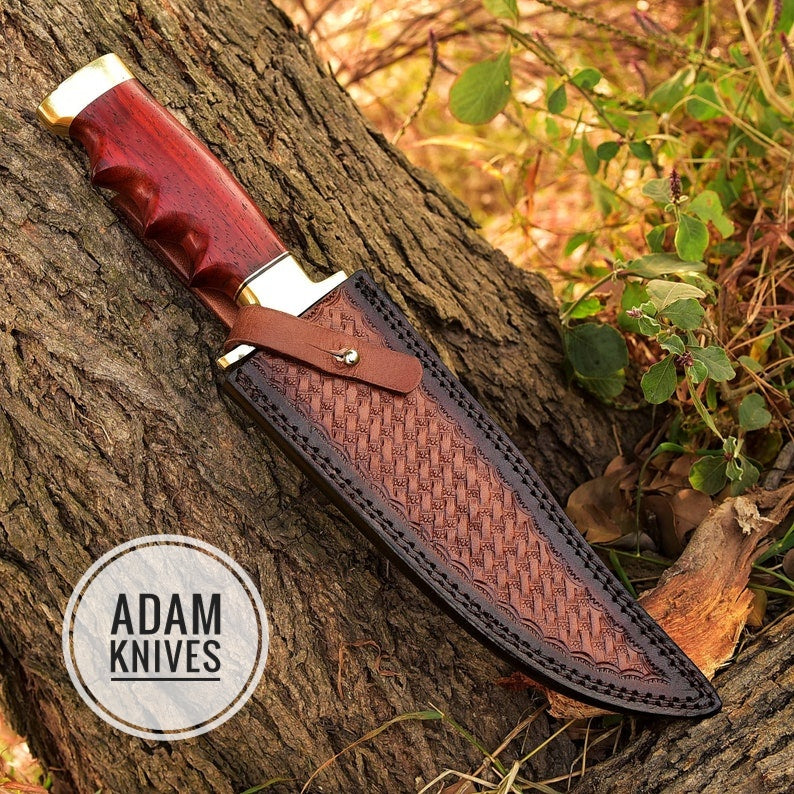 D2 Steel Full Tang Swamp Lurker Hunting Knife w/ Genuine Leather Sheath