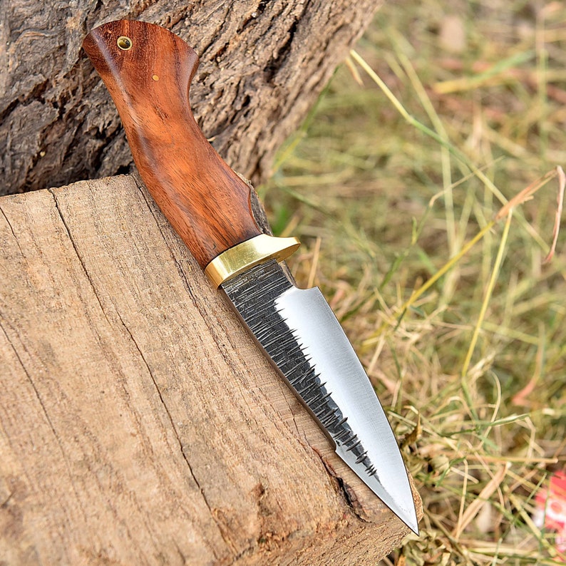 Fixed Blade Hunting Knife - Hand Forged Collectible Custom Outdoor Knife with Leather Sheath