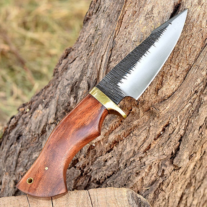 Fixed Blade Hunting Knife - Hand Forged Collectible Custom Outdoor Knife with Leather Sheath