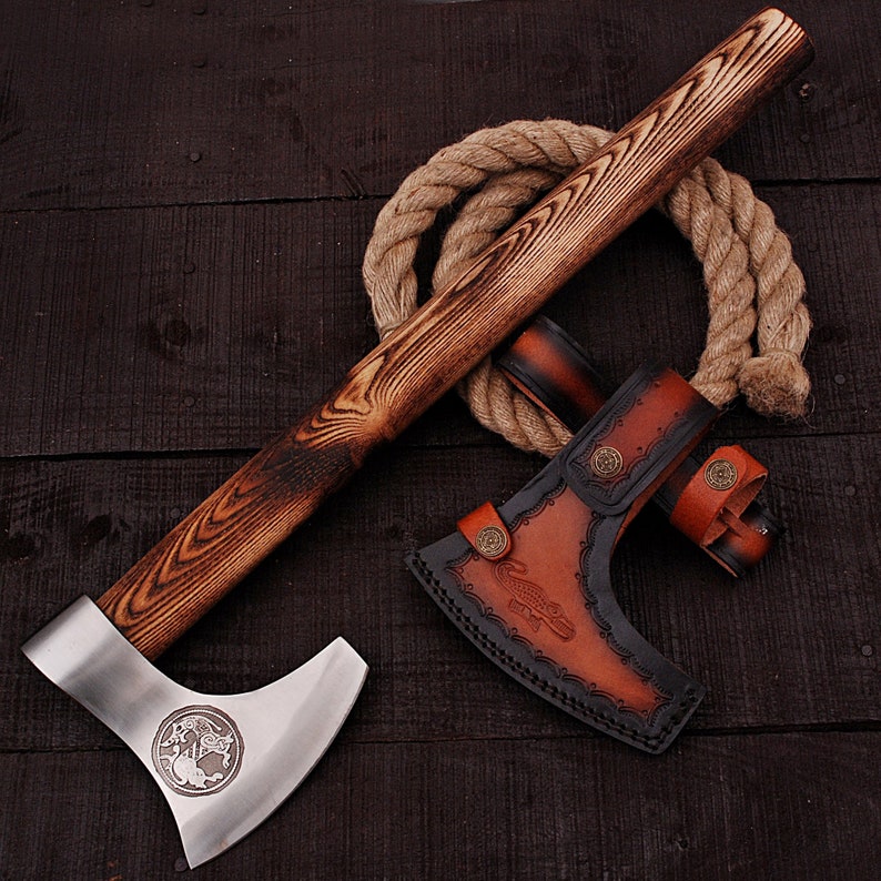 Bearded Axe - High Carbon Forged Steel Outdoor Bushcraft Viking Style Replica Axe with Leather Sheath