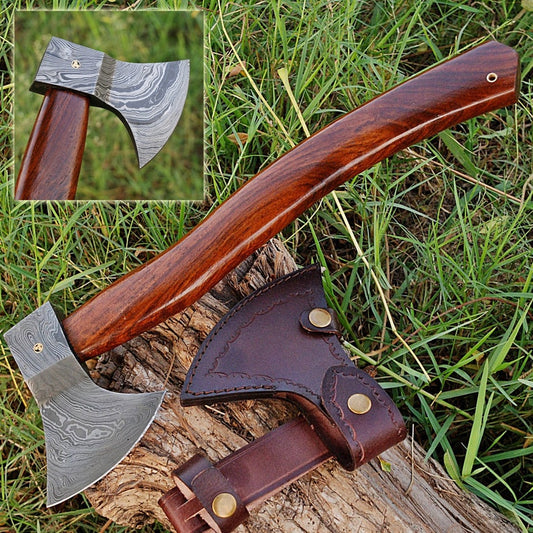 Damascus Steel Axe - Functional Exceptional Quality Pattern Welded Steel Outdoor Hatchet |