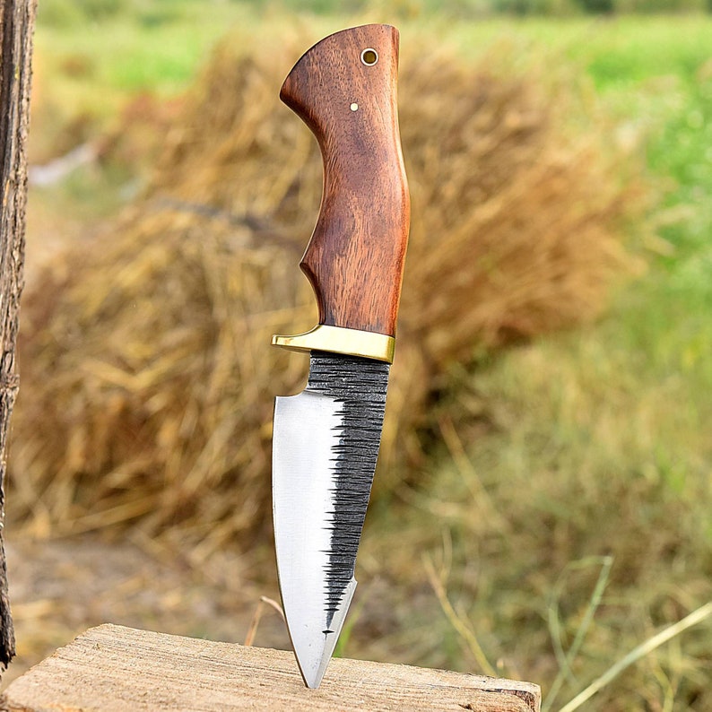 Fixed Blade Hunting Knife - Hand Forged Collectible Custom Outdoor Knife with Leather Sheath