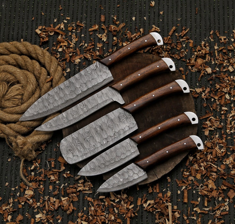 Damascus steel kitchen knife set gift for him chef knife handmade kitchen set