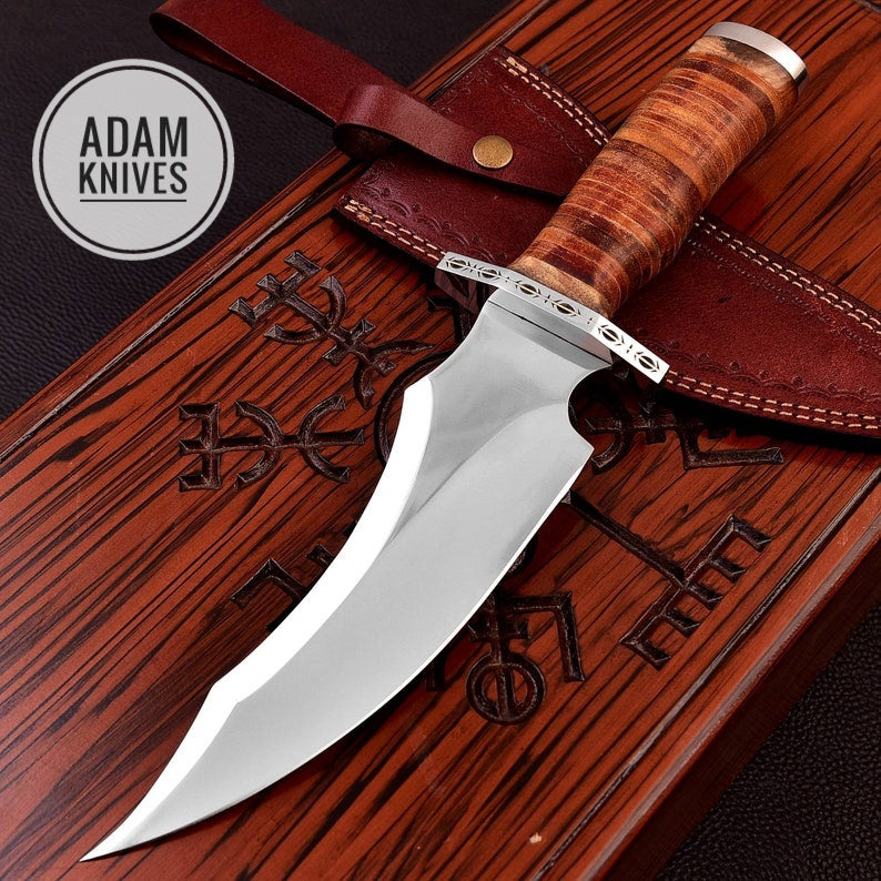 Full Tang Hand Forged D2 Steel Blade Hunting Collector knife With Leather Sheath Cover