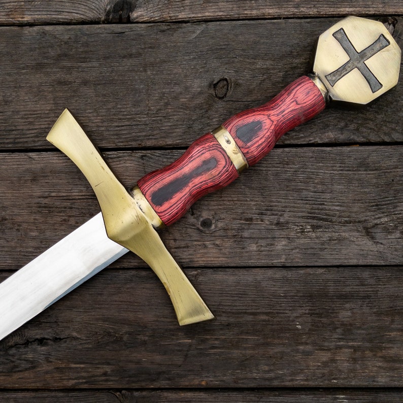 Stainless Steel Templar Crusader Knights Sword with Brass Accents