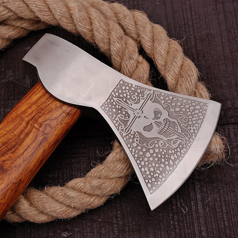 Hammer Head Axe - Collectible Functioning Replica Hand Crafted Engraved Outdoor Axe with Leather Sheath