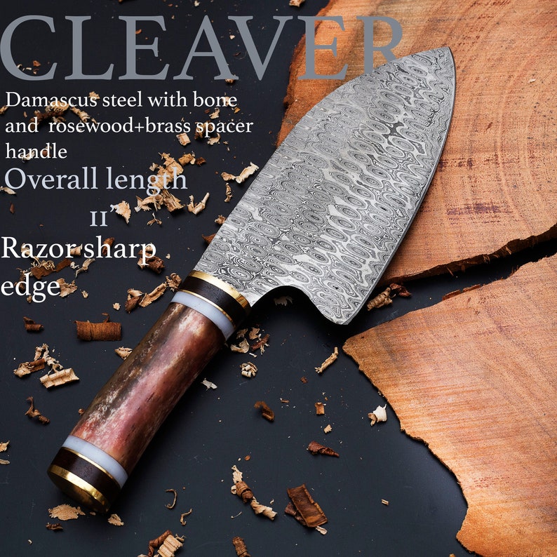 Chef knife,  Damascus steel Cleaver knife With Leather Sheath Cover