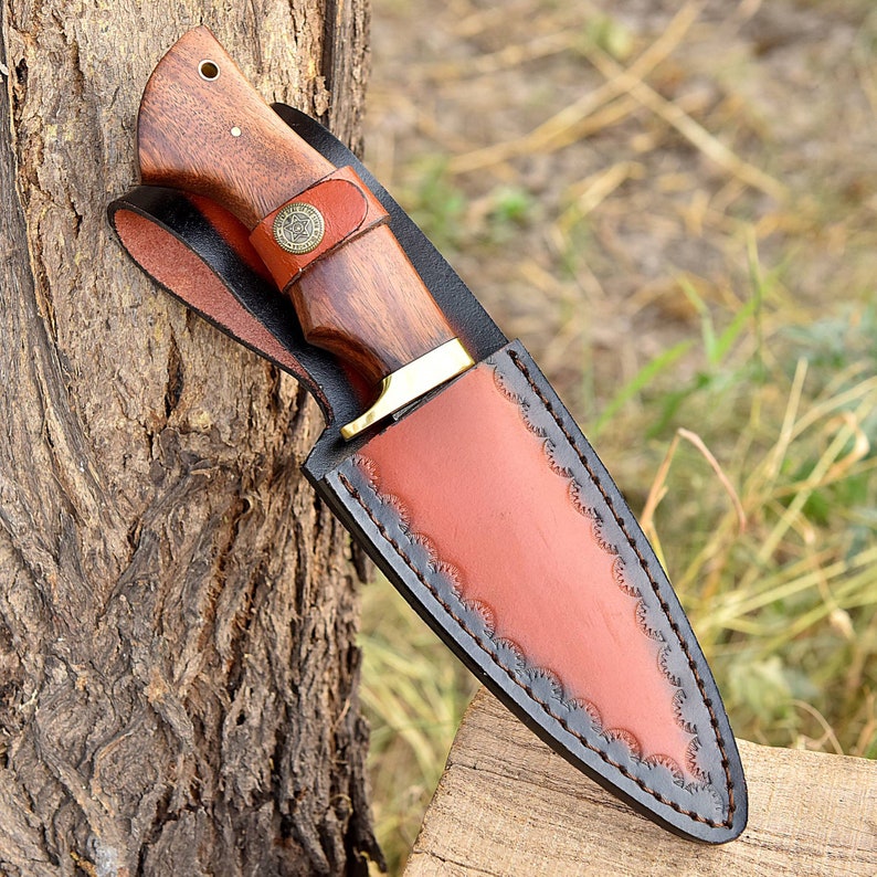 Fixed Blade Hunting Knife - Hand Forged Collectible Custom Outdoor Knife with Leather Sheath