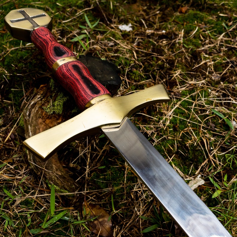 Stainless Steel Templar Crusader Knights Sword with Brass Accents