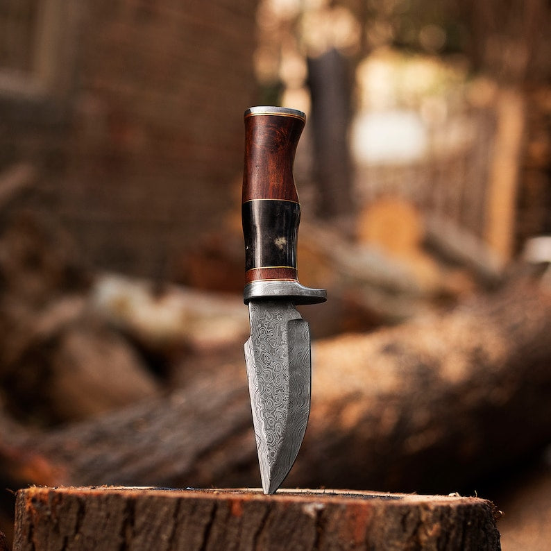 HUNTING KNIFE, Bowie knife, 9.5" ,Hand forged blade, Exotic Rose Wood Bone handle