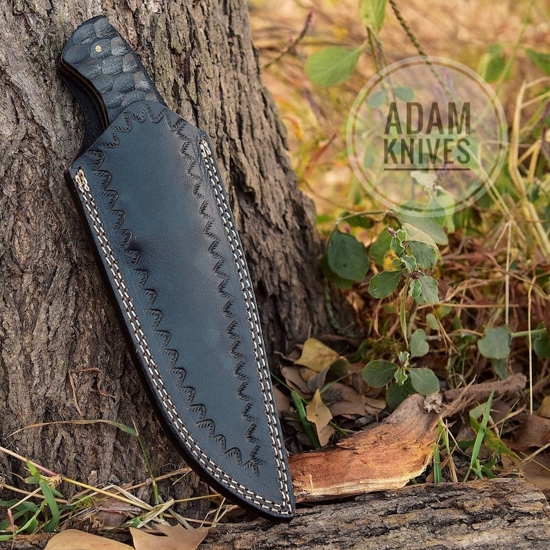 Hand Forged D2 Steel Eternal Nightmare Hunting Knife w/ Genuine Leather Sheath