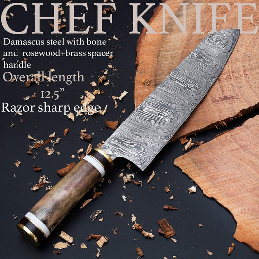 Damascus knife for kitchen bone Handle