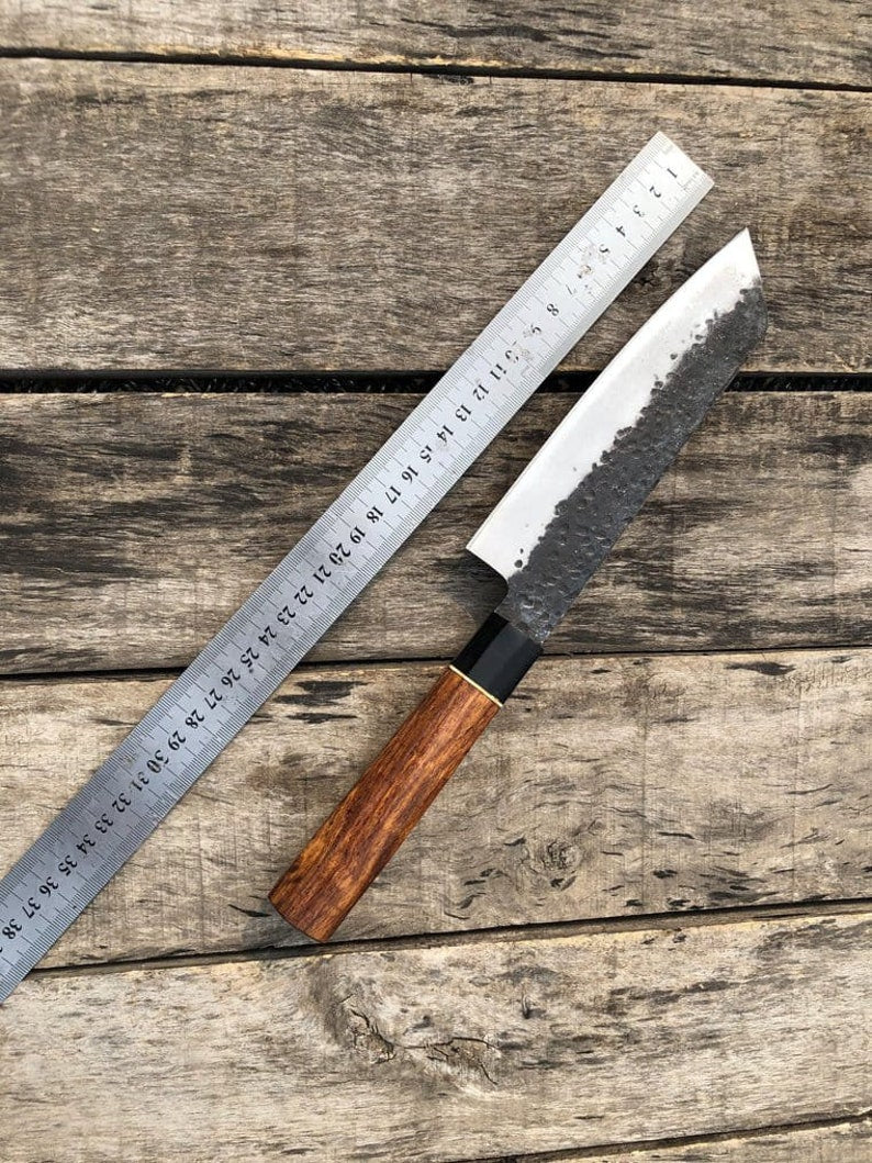 San Mai Chef, Nakiri, Kiritsuke, Santoku and Utility Knife with Wooden Handles