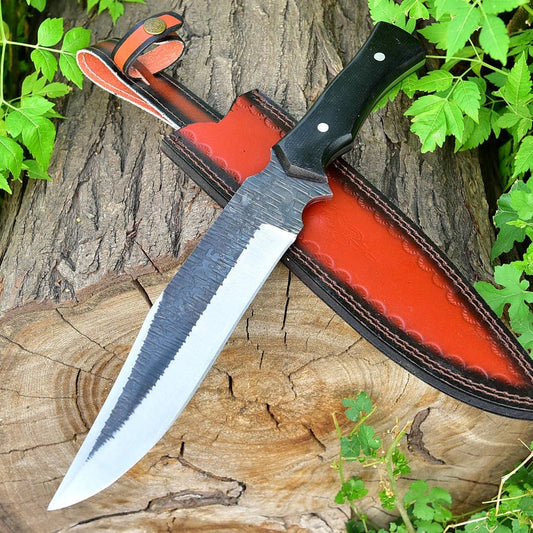 Full Tang Outdoor Knife with Hand Tooled Genuine Leather Sheat Tennessee Wild Boar Bowie Hunting Knife