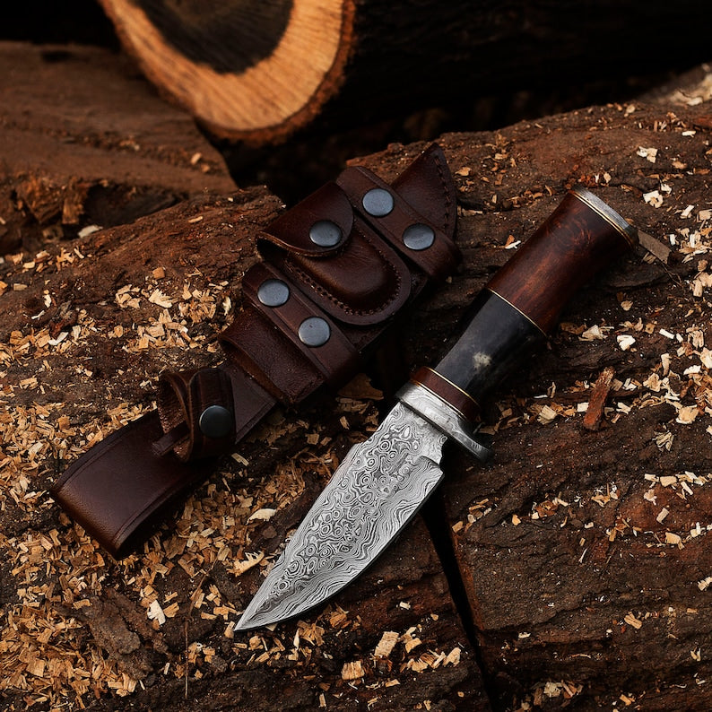 HUNTING KNIFE, Bowie knife, 9.5" ,Hand forged blade, Exotic Rose Wood Bone handle