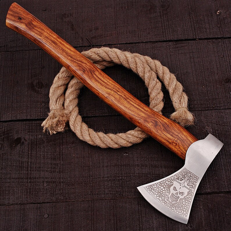 Hammer Head Axe - Collectible Functioning Replica Hand Crafted Engraved Outdoor Axe with Leather Sheath