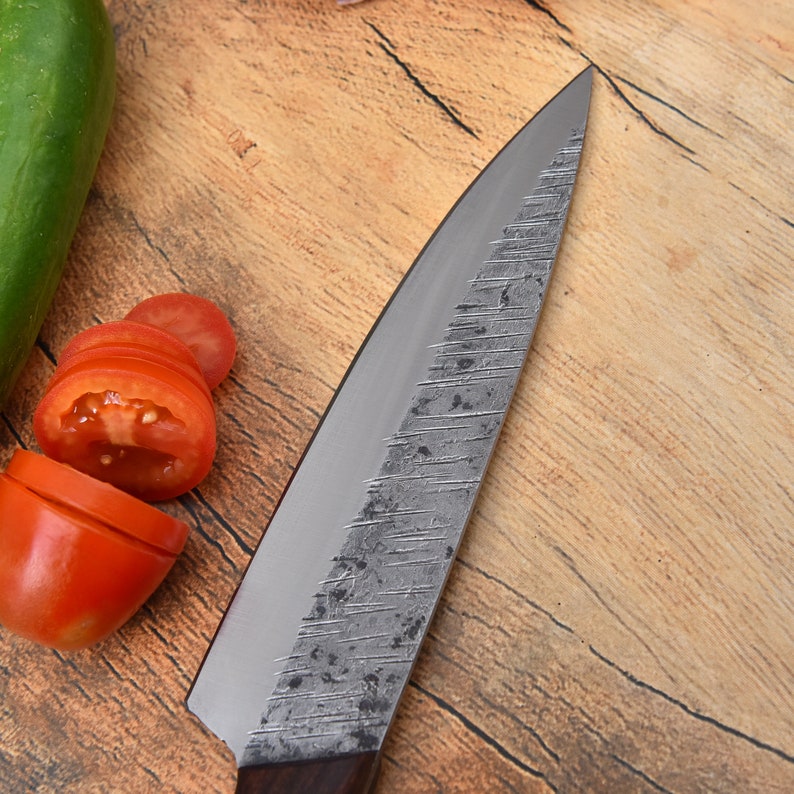 Hand Forged Carbon Steel Full Tang Drop Point Professional Chef Knife Cutlery with Textured Finish