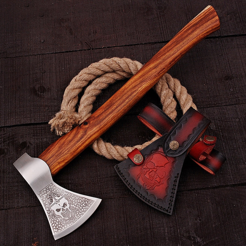 Hammer Head Axe - Collectible Functioning Replica Hand Crafted Engraved Outdoor Axe with Leather Sheath