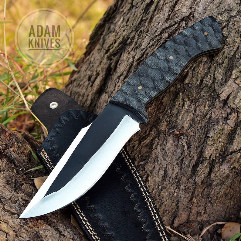 Hand Forged D2 Steel Eternal Nightmare Hunting Knife w/ Genuine Leather Sheath