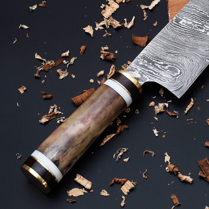 Damascus knife for kitchen bone Handle