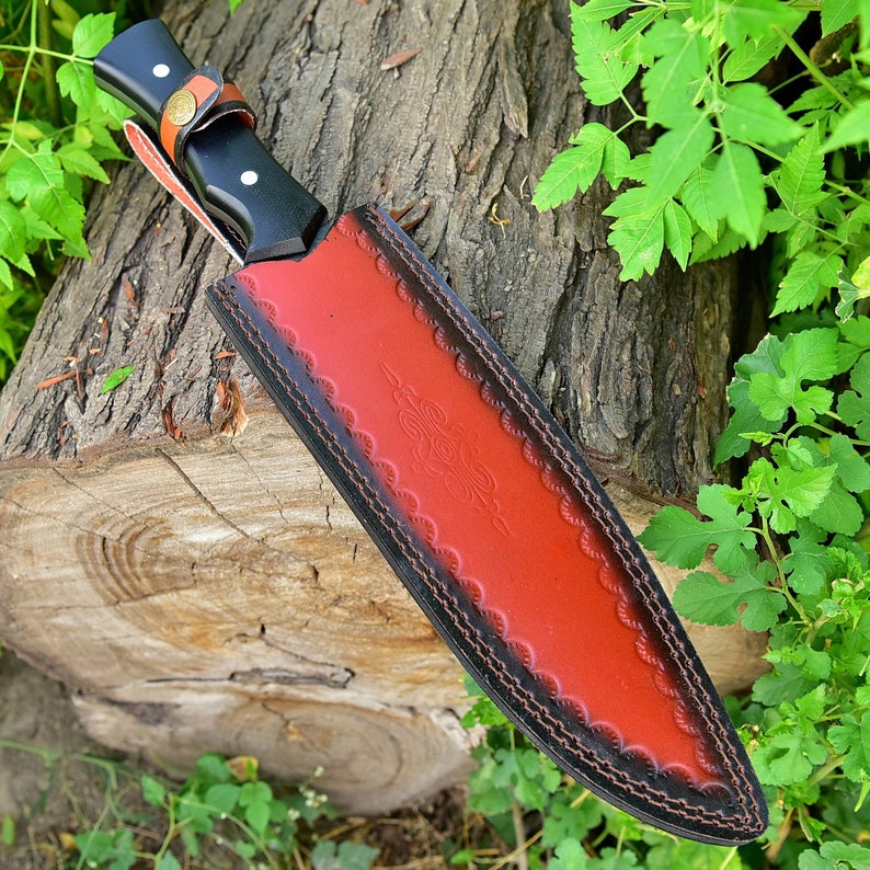 Full Tang Outdoor Knife with Hand Tooled Genuine Leather Sheat Tennessee Wild Boar Bowie Hunting Knife