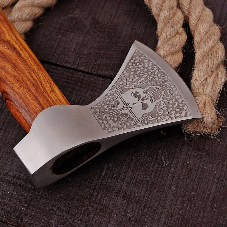 Hammer Head Axe - Collectible Functioning Replica Hand Crafted Engraved Outdoor Axe with Leather Sheath