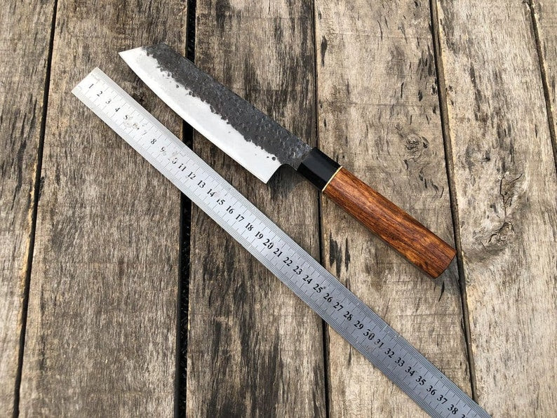 San Mai Chef, Nakiri, Kiritsuke, Santoku and Utility Knife with Wooden Handles