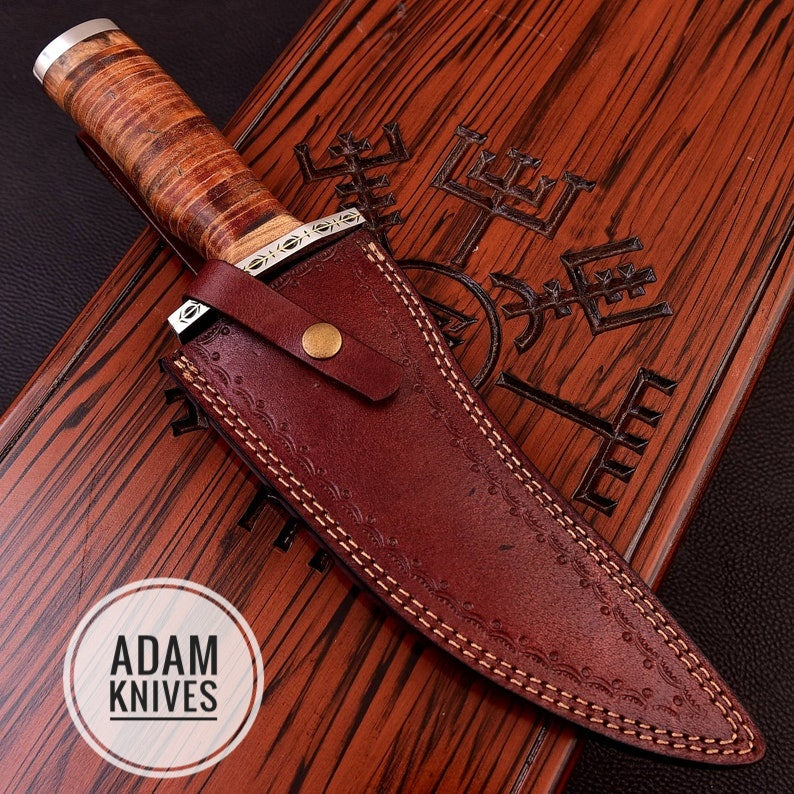 Full Tang Hand Forged D2 Steel Blade Hunting Collector knife With Leather Sheath Cover