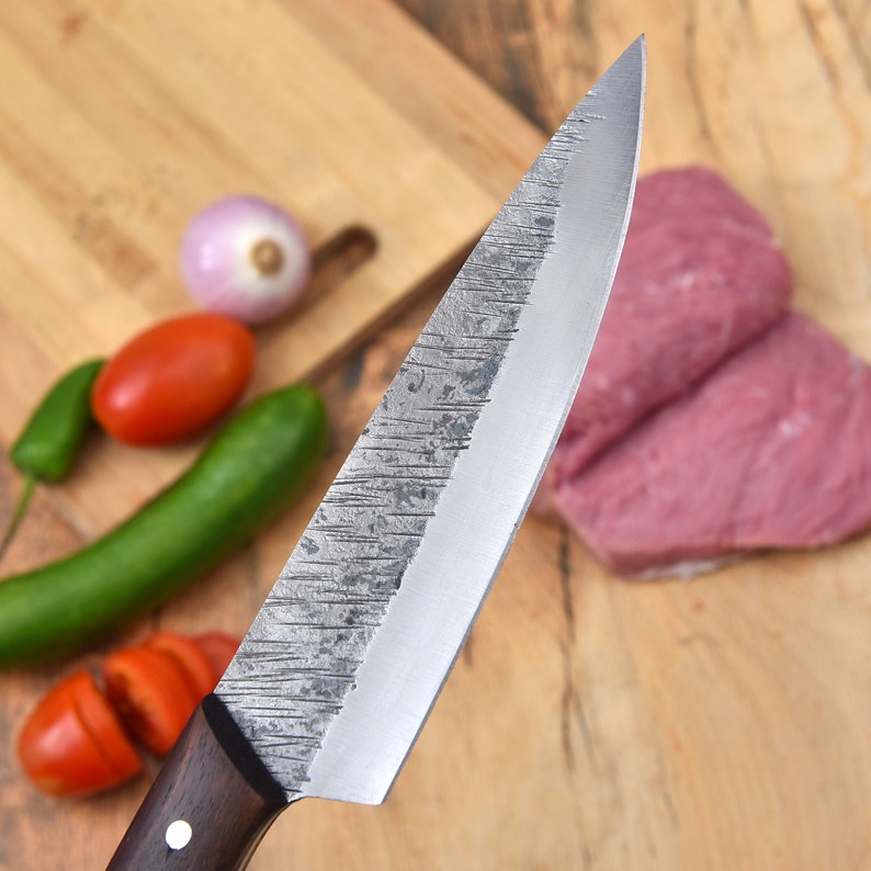 Hand Forged Carbon Steel Full Tang Drop Point Professional Chef Knife Cutlery with Textured Finish