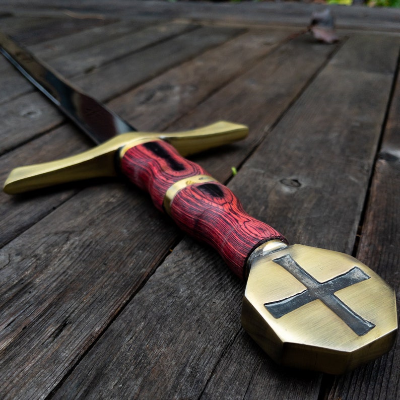 Stainless Steel Templar Crusader Knights Sword with Brass Accents