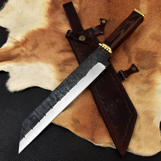 Carbon Steel Seax Knife With Leather Sheath Cover