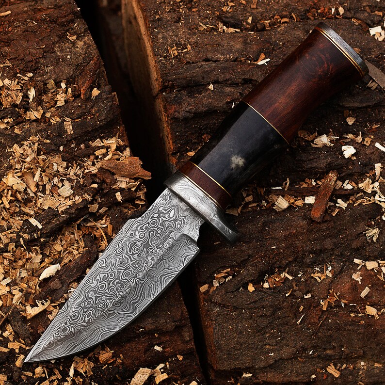 HUNTING KNIFE, Bowie knife, 9.5" ,Hand forged blade, Exotic Rose Wood Bone handle