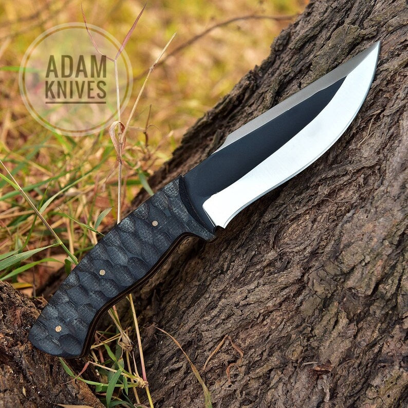 Hand Forged D2 Steel Eternal Nightmare Hunting Knife w/ Genuine Leather Sheath