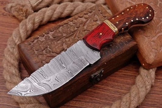 Handmade Damascus Steel Hunting Knife, Survival Knife Fix Blade Camping Knife, full tang