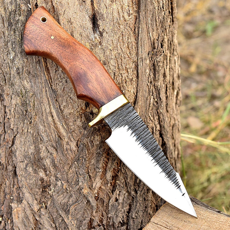 Fixed Blade Hunting Knife - Hand Forged Collectible Custom Outdoor Knife with Leather Sheath