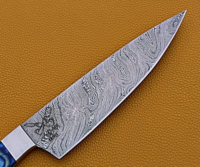 ADAM KNIVES Handmade Damascus Steel Chef Knife, Kitchen Knife, Razor Sharp Professional Meat Cutting Knife (Blue Color Wood)