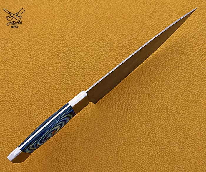 ADAM KNIVES Handmade Damascus Steel Chef Knife, Kitchen Knife, Razor Sharp Professional Meat Cutting Knife (Blue Color Wood)