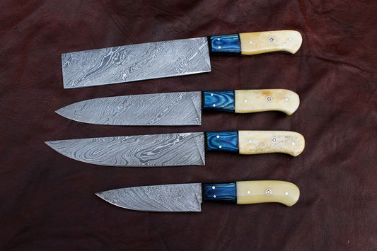 Custom made Damascus Steel With Bone Handles Chef/ Kitchen Knives Set FR-2001140