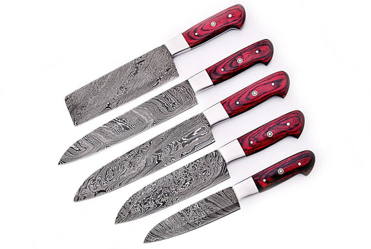 Custom Hand made Damascus Steel Kitchen / BBQ / Chef Knives 5 Pc Set FR-20021114