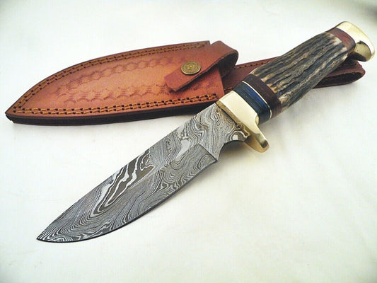 Custom Made Damascus Steel Hunting Knife/ Bowie Knife With Stag Horn FR 20015631