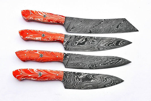 Custom Hand made Damascus Steel Kitchen / BBQ / Chef Knives 4 Pcs.Set FR-2001111