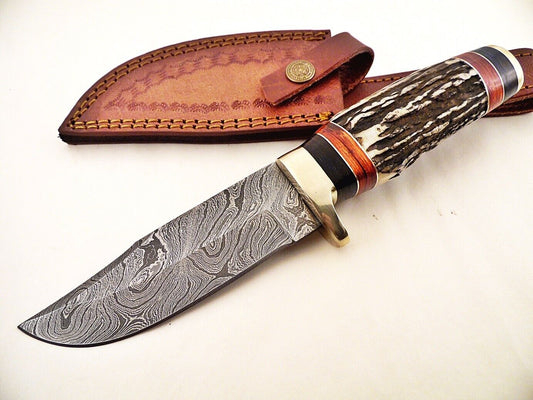 Custom Made Damascus Steel Hunting Knife/ Bowie Knife With Stag Horn FR 20015635