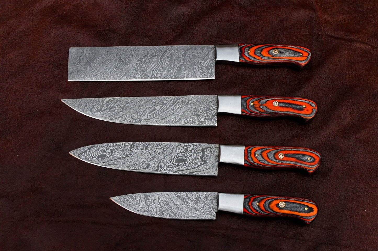 Custom Hand made Damascus Steel Kitchen / BBQ / Chef Knives 4 Pc Set FR-20021157